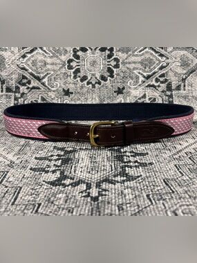 Vineyard Vines Pink Whale Motif Leather-Trim Belt size 28